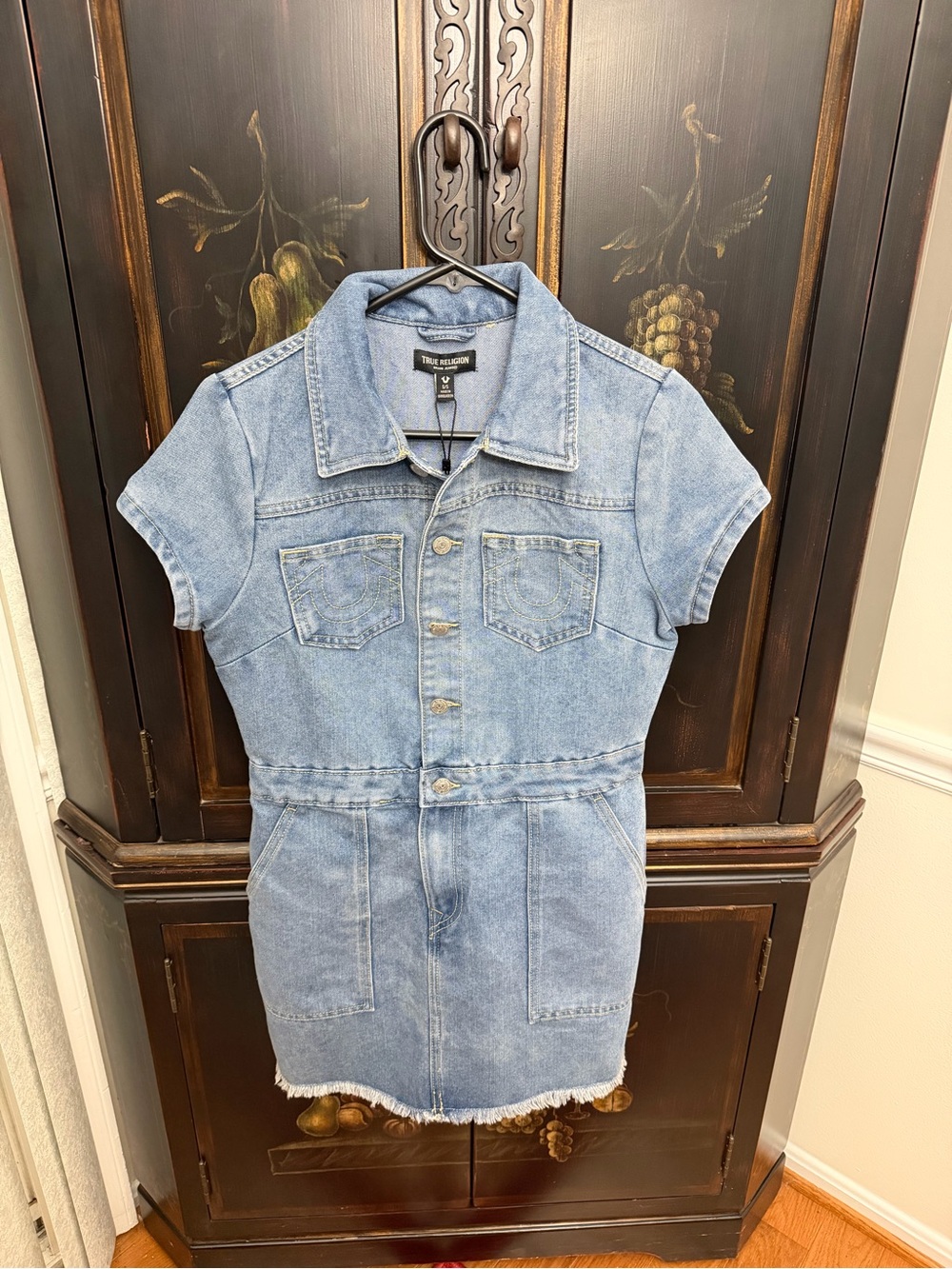 True Religion Short Sleeve Denim Mini Dress Button Front Size S